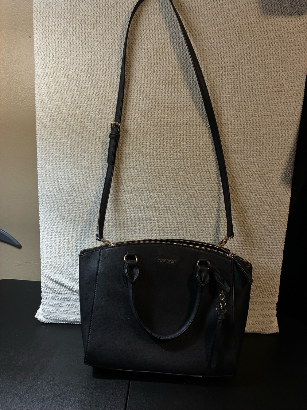 Nine West Black Leather Tote with Gold Hardware